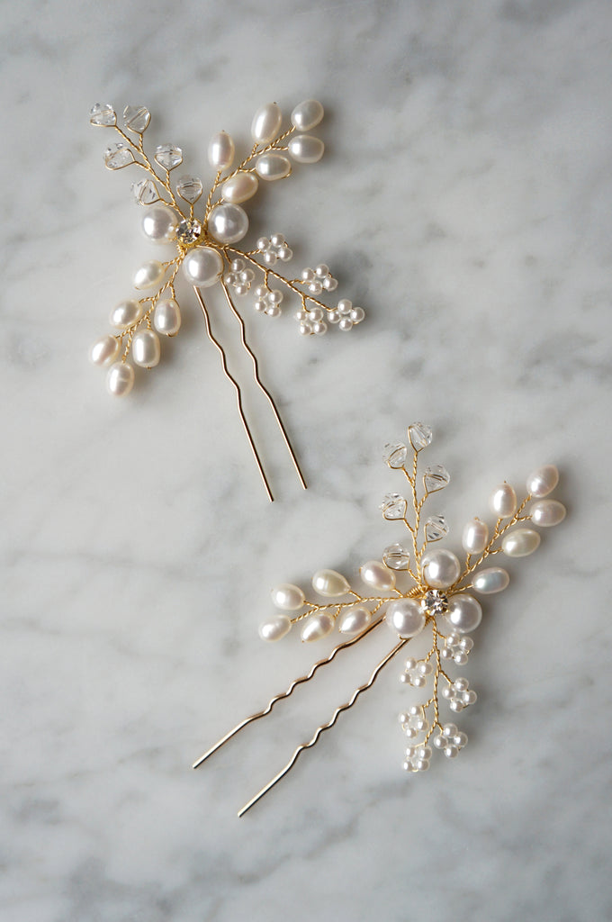 Blush Pearl Hair Flowers (set of 2)